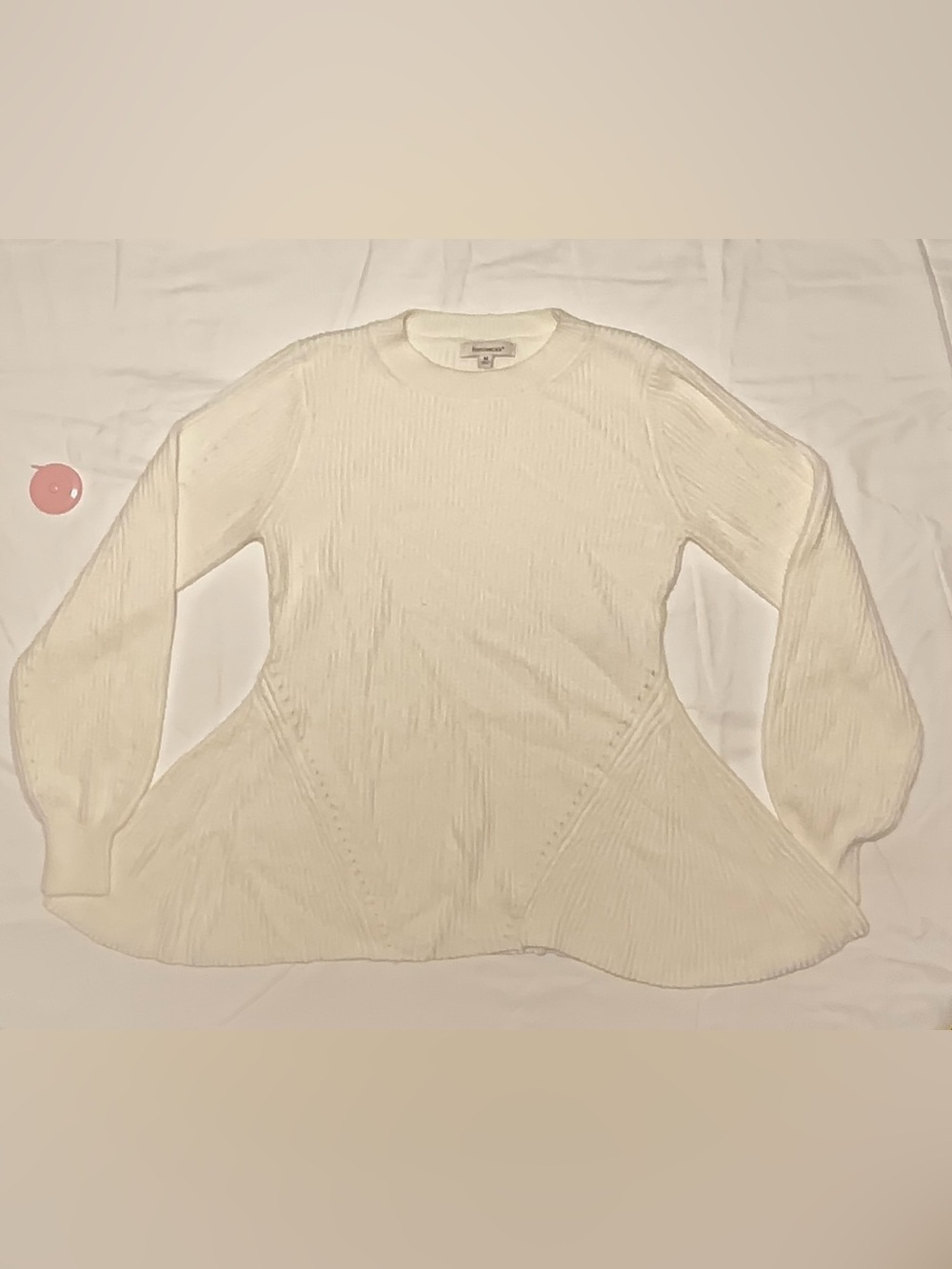 Francesca’s Cream Textured Peplum Sweater Balloon Sleeve Medium Boho